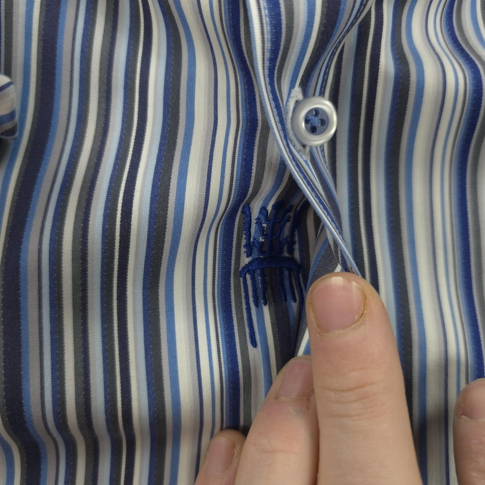 Robert Graham Shirt Mens M Blue Stripe Floral Contrast Flip Cuff Casual Preppy‎ - Picture 5 of 14